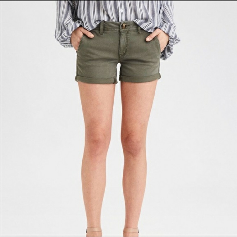 American Eagle Olive Green Midi Shorts